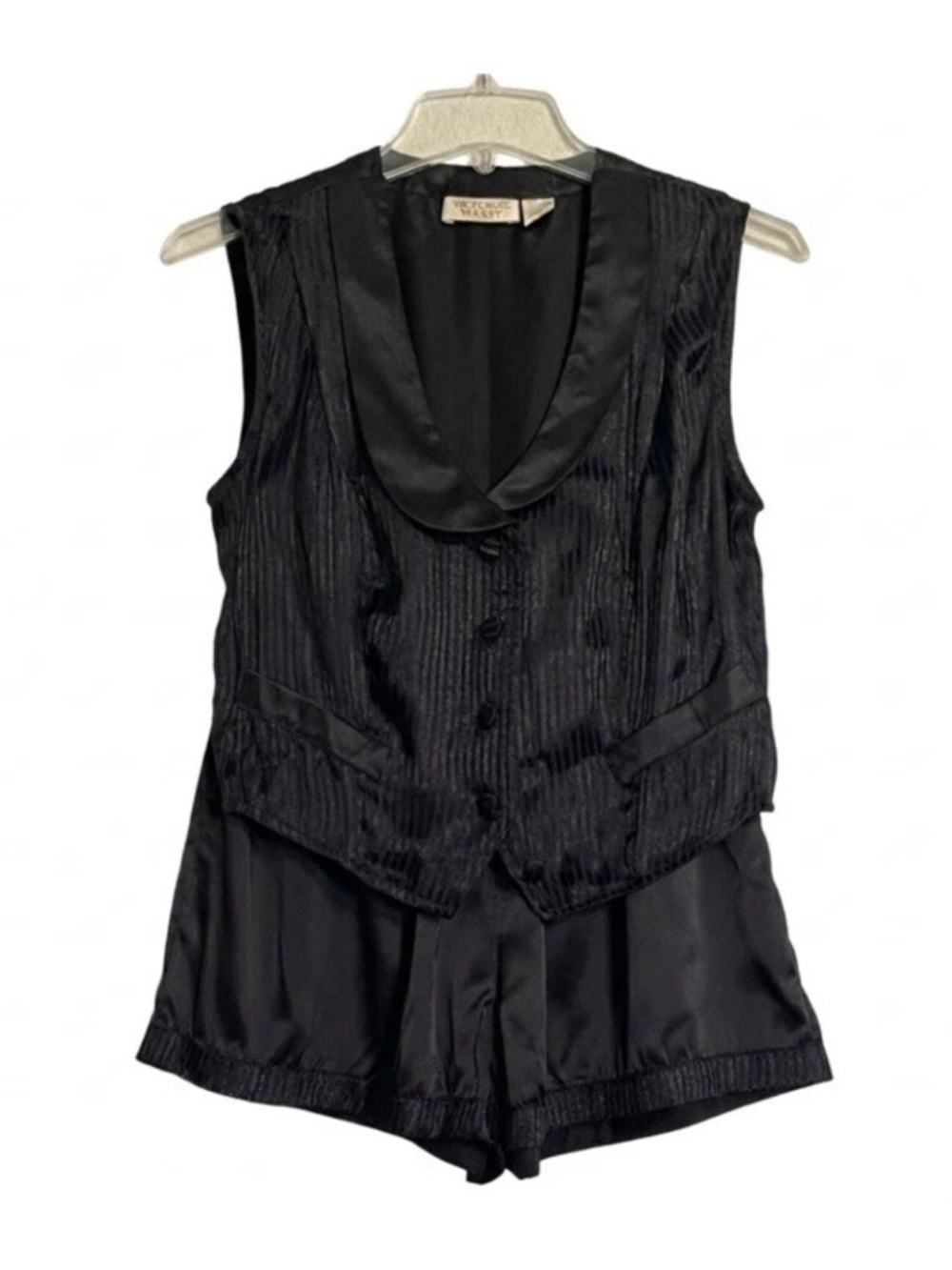 Victoria's Secret Gold Label VTG Black Pinstripe Vest Top & Shorts Pajama Set S